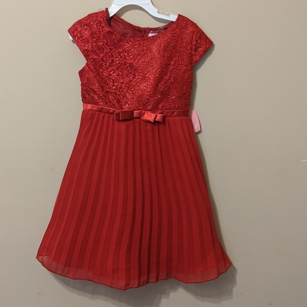 Girls Red Pleated dress 6